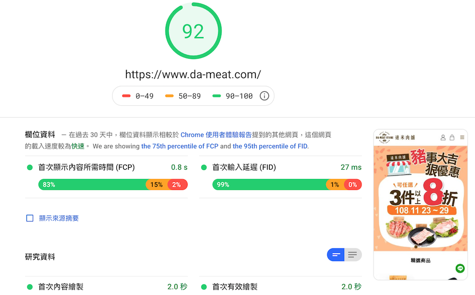達米肉舖－網站速度測試