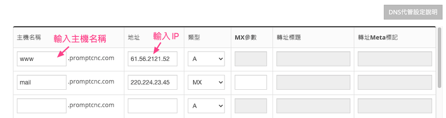 DNS託管設定