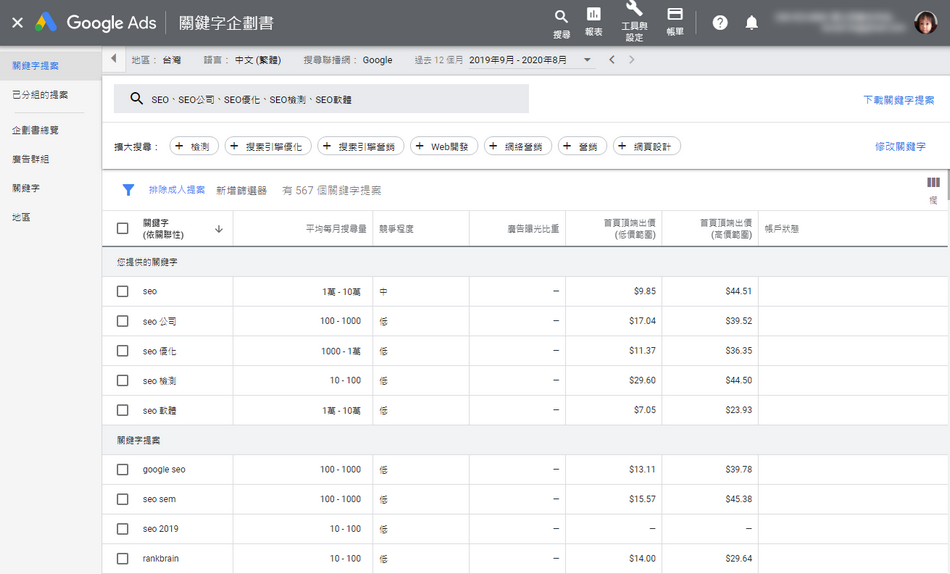 Google關鍵字建議工具