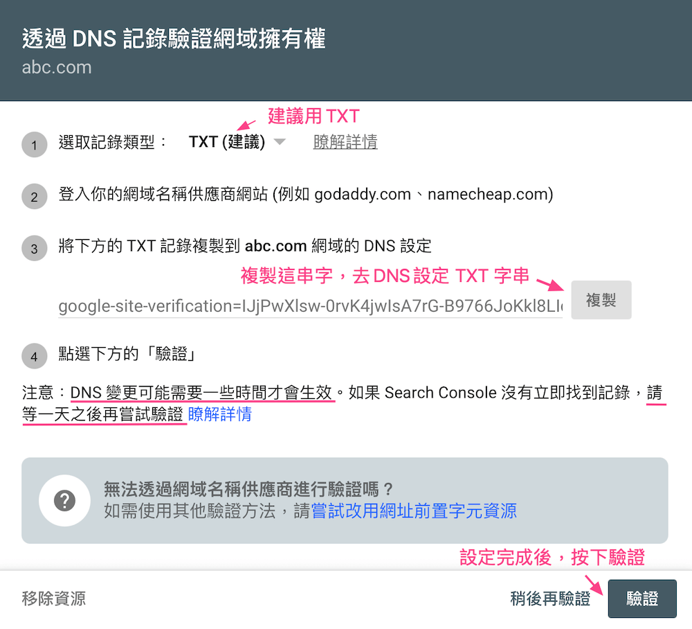 dns驗證選用TXT