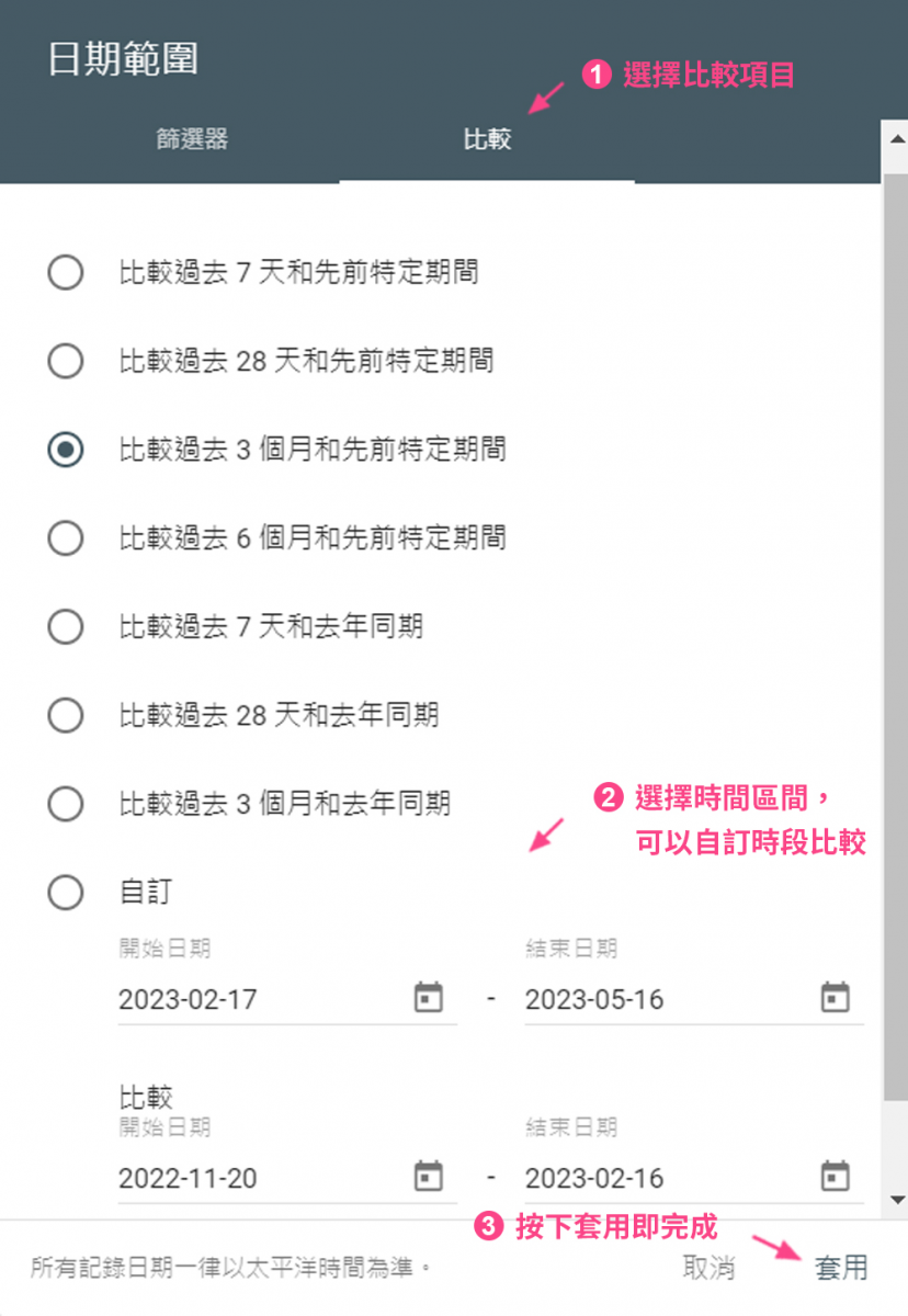 日期範圍比較篩選
