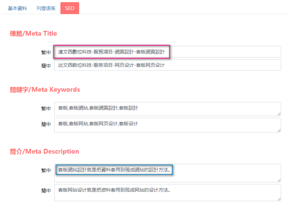 SEO文章的Meta資訊
